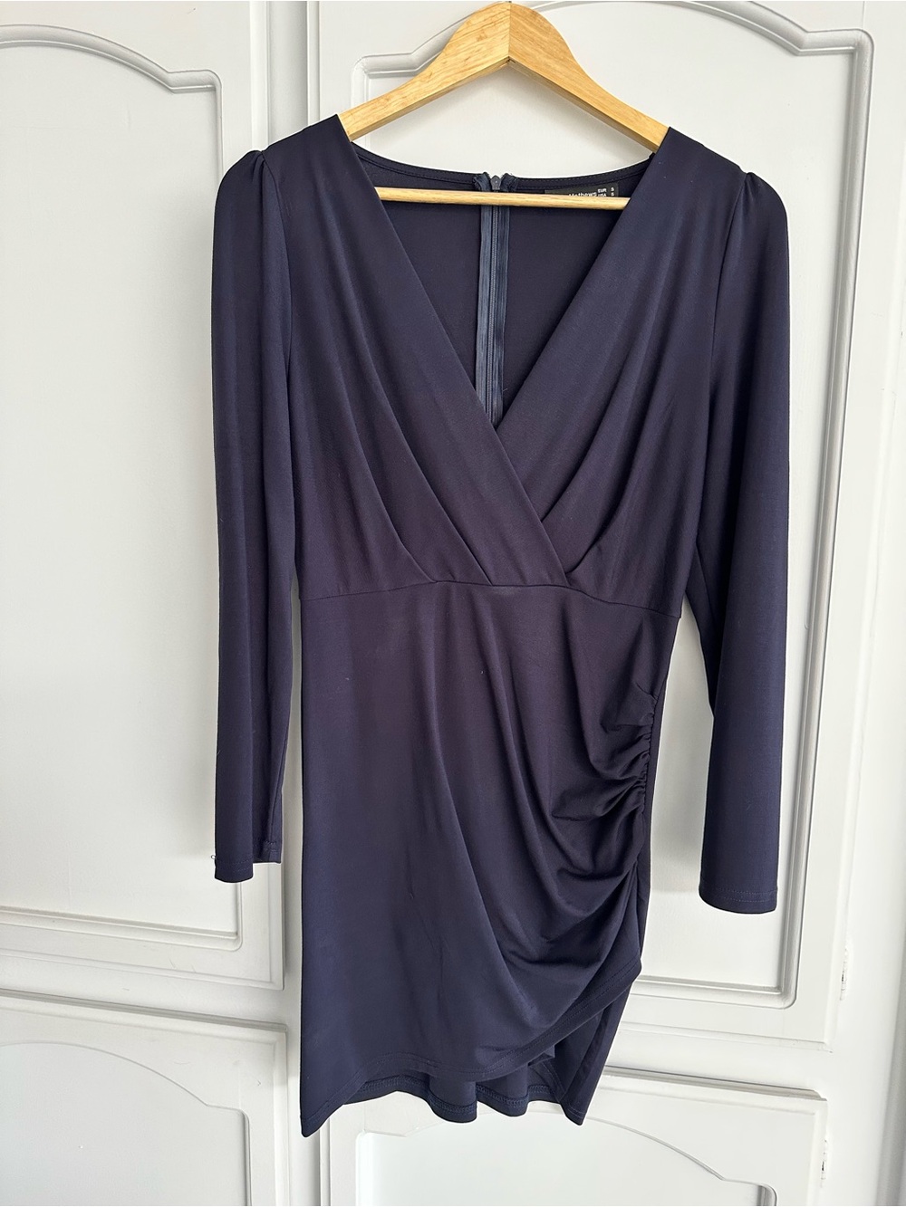 Long Sleeve Navy Wrap-Front Dress